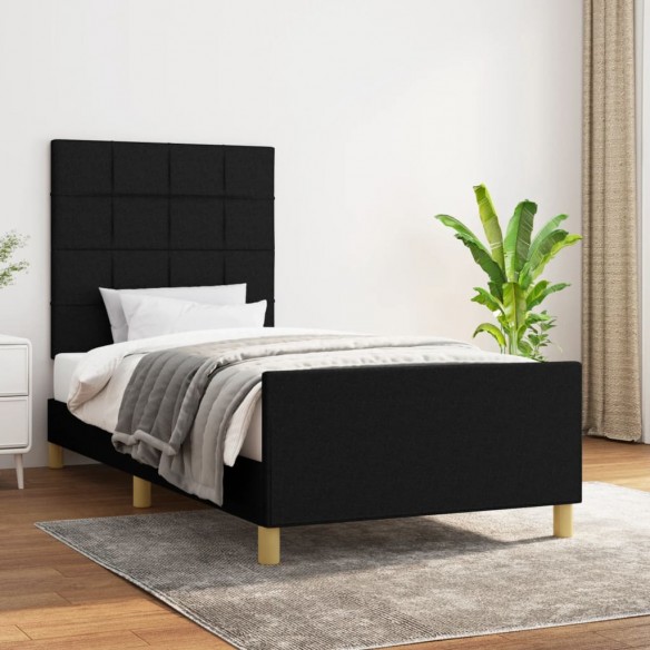 Lit avec tête de lit Noir 100x200 cm Tissu