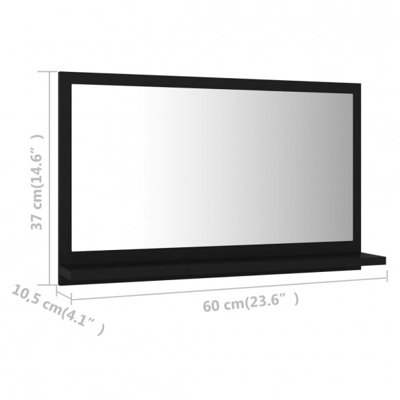 Miroir de salle de bain Noir 60x10,5x37 cm Aggloméré