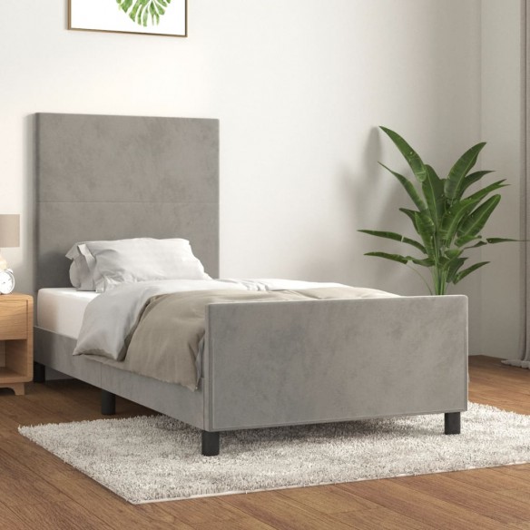 Lit avec tête de lit Gris clair 100x200 cm Velours