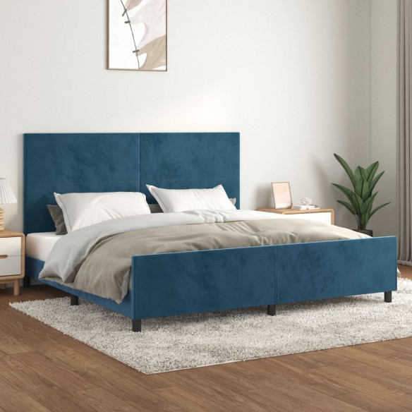 Lit avec tête de lit Bleu foncé 200x200 cm Velours
