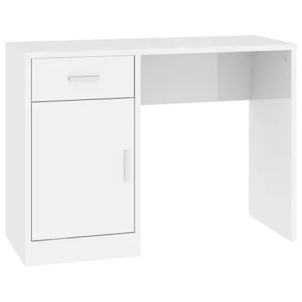 Bureau avec tiroir et armoire Blanc brillant 100x40x73 cm 2