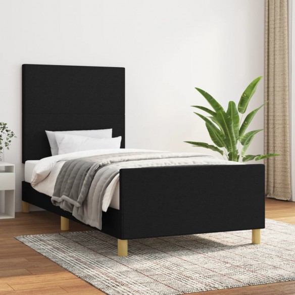 Lit avec tête de lit Noir 90x200 cm Tissu
