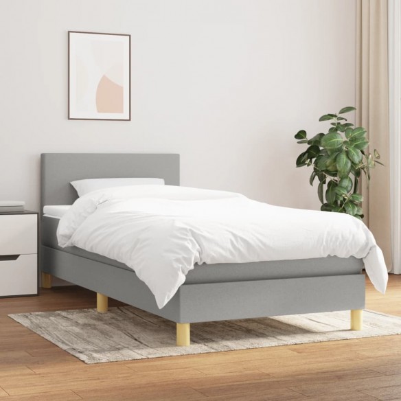 Lit et matelas Gris clair 90x190 cm Tissu