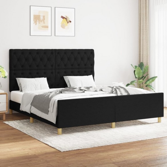 Lit avec tête de lit Noir 160x200 cm Tissu