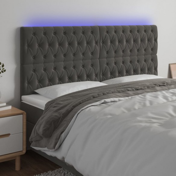 Tête de lit à LED Gris foncé 200x7x118/128 cm Velours
