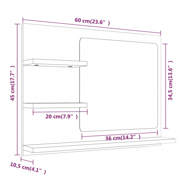 Miroir de bain Sonoma gris 60x10,5x45 cm 