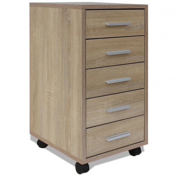 Caisson à tiroir de bureau avec roulettes 5 tiroirs Chêne Caisson à tiroir de bureau avec roulettes 5 tiroirs Chêne