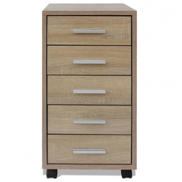 Caisson à tiroir de bureau avec roulettes 5 tiroirs Chêne Caisson à tiroir de bureau avec roulettes 5 tiroirs Chêne