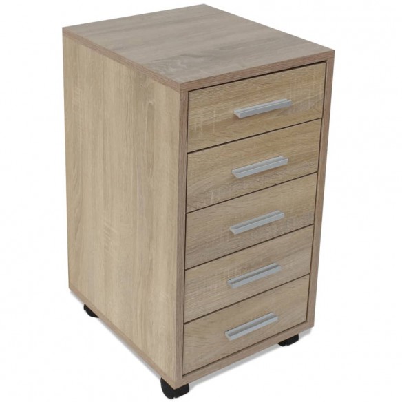 Caisson à tiroir de bureau avec roulettes 5 tiroirs Chêne Caisson à tiroir de bureau avec roulettes 5 tiroirs Chêne