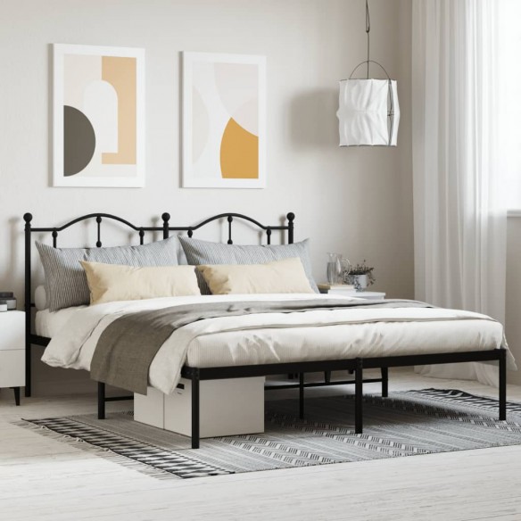 Lit métal avec tête de lit noir 183x213 cm
