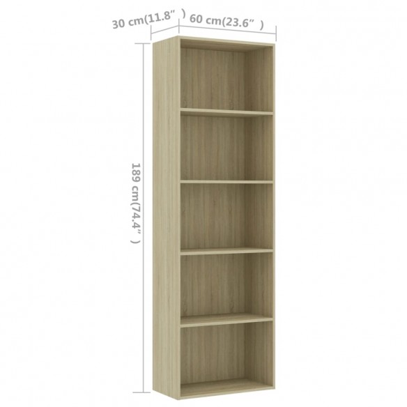 Bibliothèque à 5 niveaux Chêne sonoma 60x30x189 cm Aggloméré