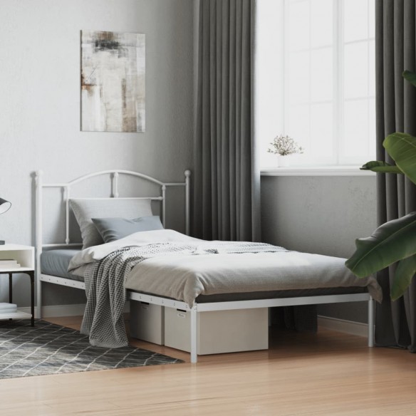 Lit métal avec tête de lit blanc 107x203 cm