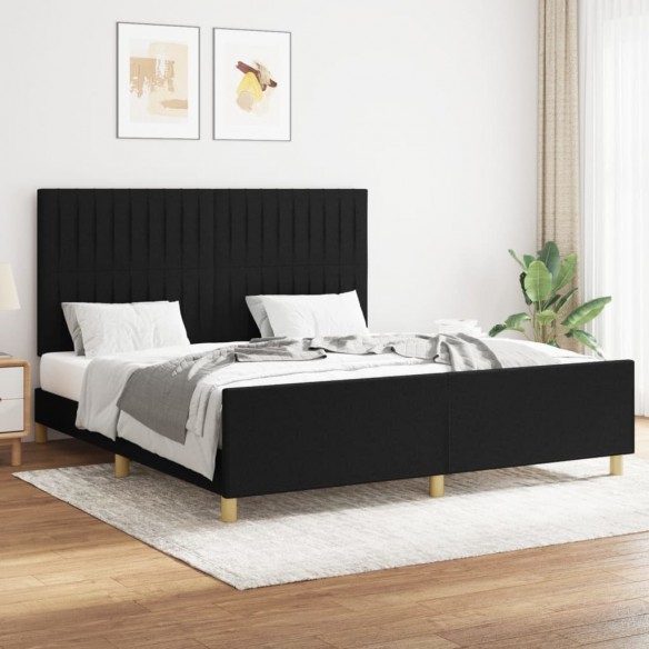 Lit avec tête de lit Noir 160x200 cm Tissu