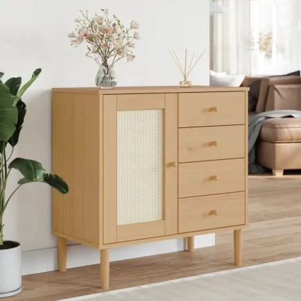 Buffet SENJA aspect rotin marron 80x40x80 cm bois massif de pin 2
