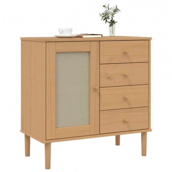 Buffet SENJA aspect rotin marron 80x40x80 cm bois massif de pin Buffet SENJA aspect rotin marron 80x40x80 cm bois massif de pin