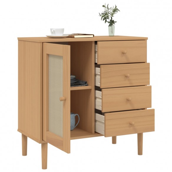 Buffet SENJA aspect rotin marron 80x40x80 cm bois massif de pin Buffet SENJA aspect rotin marron 80x40x80 cm bois massif de pin
