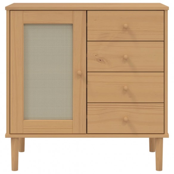 Buffet SENJA aspect rotin marron 80x40x80 cm bois massif de pin Buffet SENJA aspect rotin marron 80x40x80 cm bois massif de pin