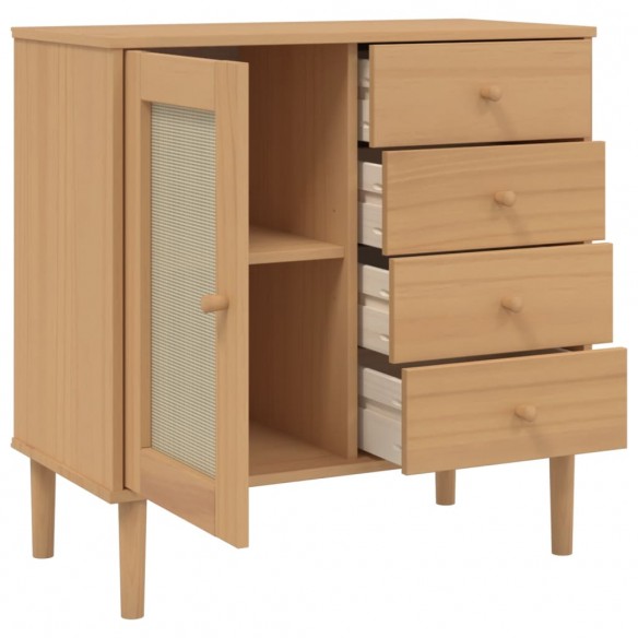Buffet SENJA aspect rotin marron 80x40x80 cm bois massif de pin Buffet SENJA aspect rotin marron 80x40x80 cm bois massif de pin