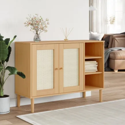Buffet SENJA aspect rotin marron 112x40x80cm bois massif de pin 2