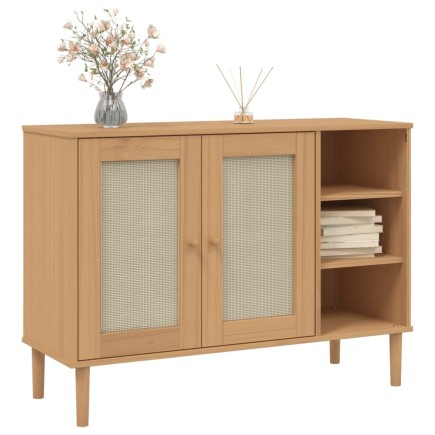 Buffet SENJA aspect rotin marron 112x40x80cm bois massif de pin 2