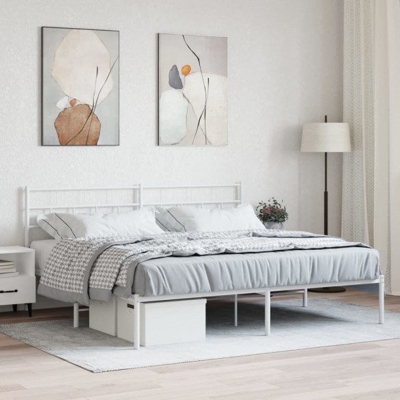 Lit métal avec tête de lit blanc 193x203 cm