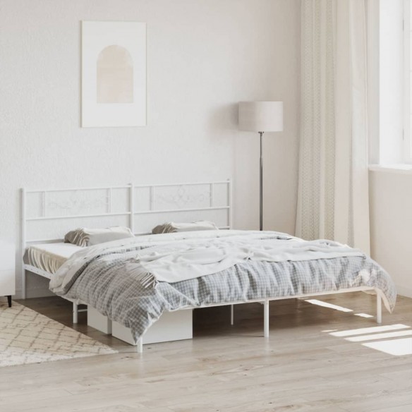 Lit métal avec tête de lit blanc 200x200 cm