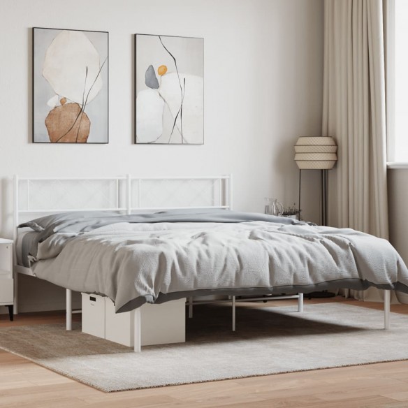 Lit métal avec tête de lit blanc 135x190 cm