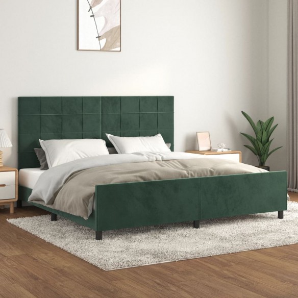 Lit avec tête de lit Vert foncé 200x200 cm Velours