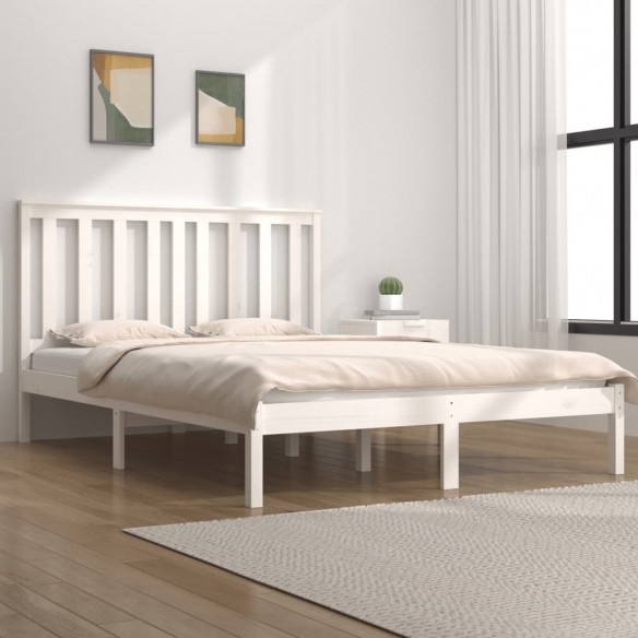 Lit Blanc Bois de pin massif 150x200 cm Très grand