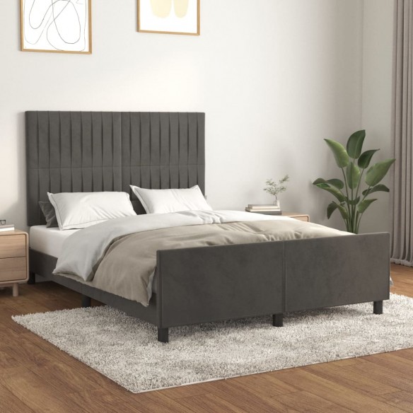 Lit avec tête de lit Gris foncé 140x200 cm Velours