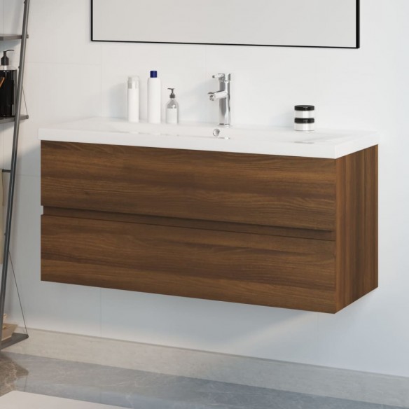 Meuble lavabo avec bassin intégré Chêne brun 
