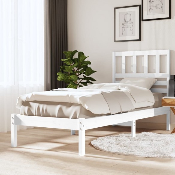 Lit blanc 75x190 cm petit simple bois massif de pin