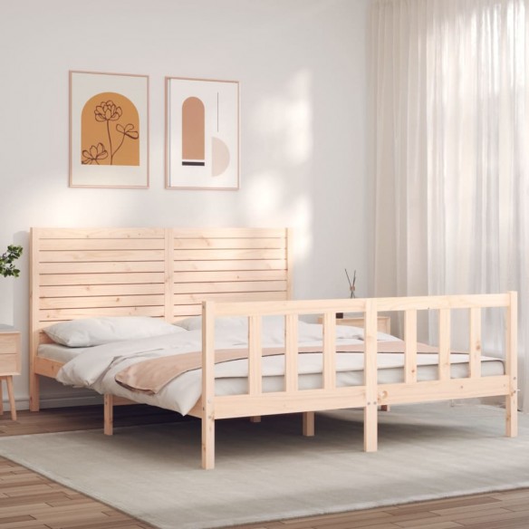 Lit avec tête de lit king size bois massif