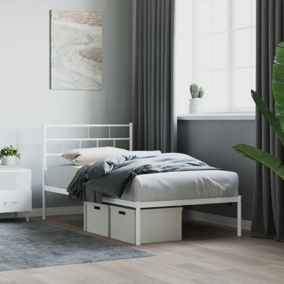 Lit métal avec tête de lit blanc 75x190 cm