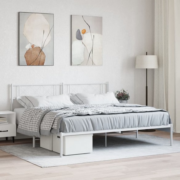 Lit métal avec tête de lit blanc 183x213 cm