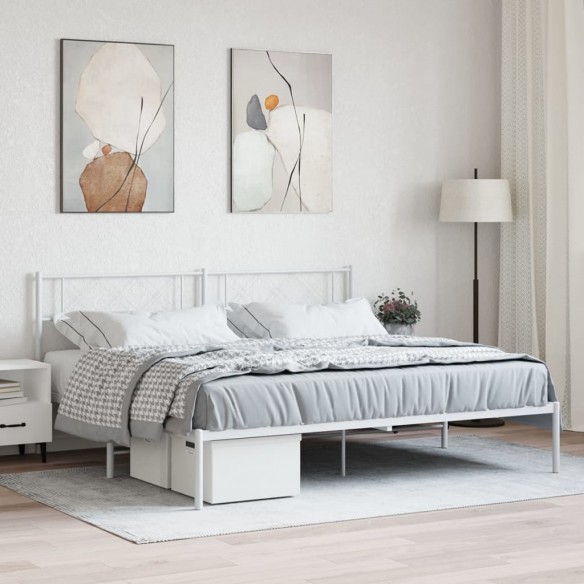 Lit métal avec tête de lit blanc 200x200 cm