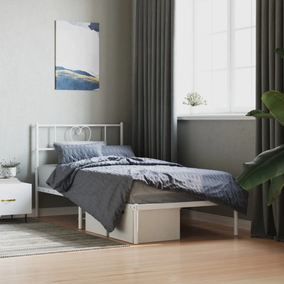 Lit métal avec tête de lit blanc 107x203 cm