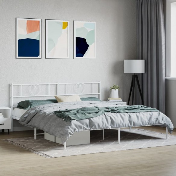 Lit métal avec tête de lit blanc 183x213 cm