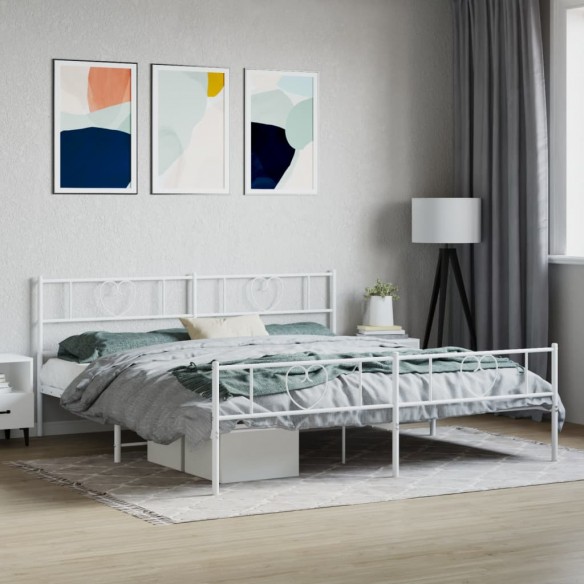 Lit métal avec tête de lit/pied de lit blanc 193x203cm