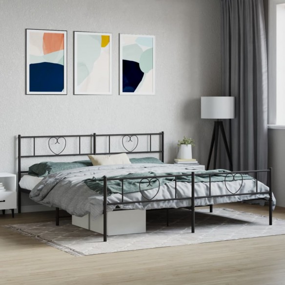 Lit métal avec tête de lit/pied de lit noir 183x213 cm