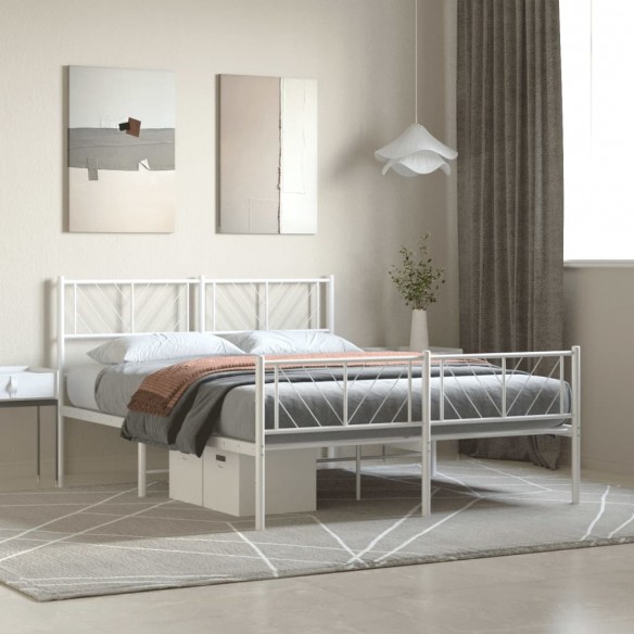 Lit métal avec tête de lit/pied de lit blanc 150x200cm