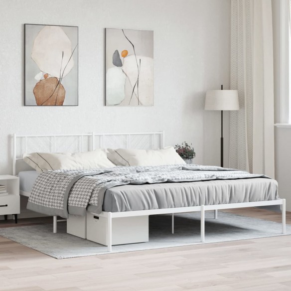 Lit métal avec tête de lit blanc 193x203 cm