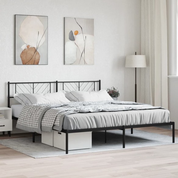Lit métal avec tête de lit noir 193x203 cm