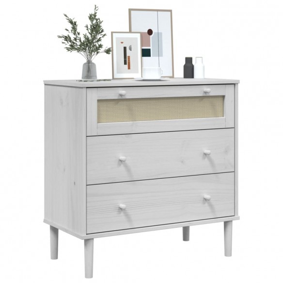 Commode SENJA aspect de rotin blanc bois de pin solide Commode SENJA aspect de rotin blanc bois de pin solide