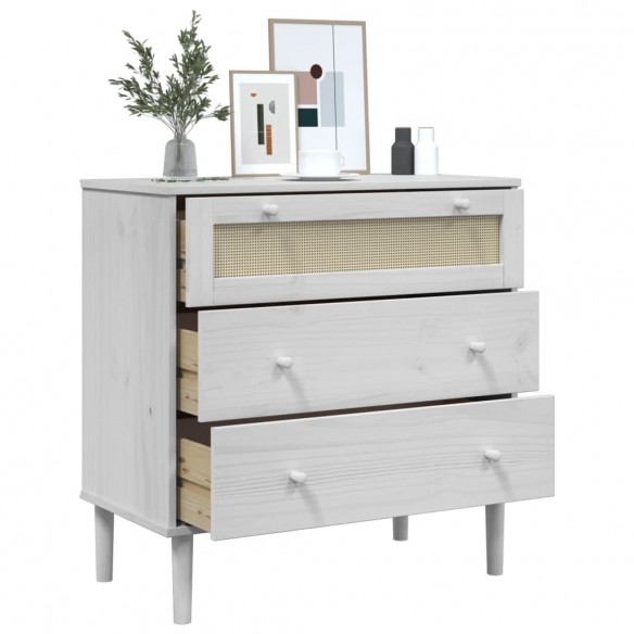 Commode SENJA aspect de rotin blanc bois de pin solide Commode SENJA aspect de rotin blanc bois de pin solide