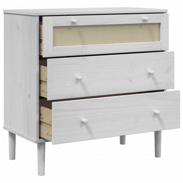 Commode SENJA aspect de rotin blanc bois de pin solide Commode SENJA aspect de rotin blanc bois de pin solide