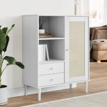 Buffet SENJA aspect rotin blanc 90x40x112cm bois massif de pin 2