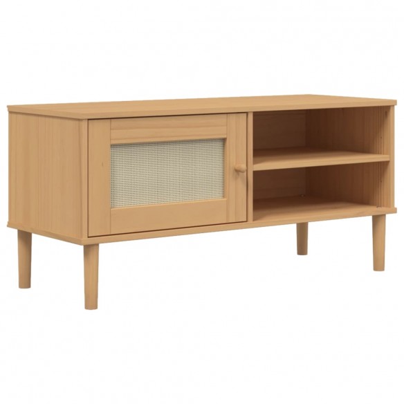 Meuble TV SENJA aspect rotin marron 106x40x49cm bois massif pin Meuble TV SENJA aspect rotin marron 106x40x49cm bois massif pin