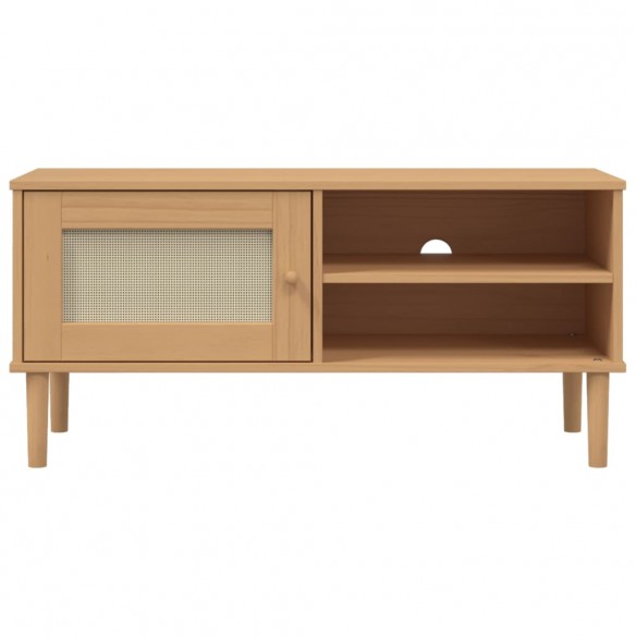 Meuble TV SENJA aspect rotin marron 106x40x49cm bois massif pin Meuble TV SENJA aspect rotin marron 106x40x49cm bois massif pin