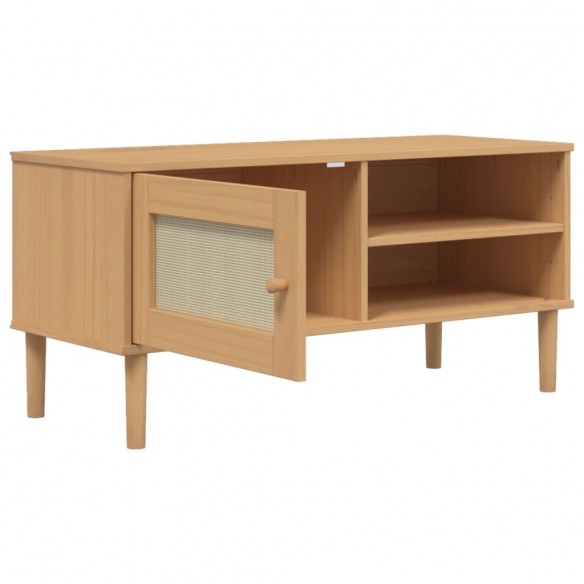 Meuble TV SENJA aspect rotin marron 106x40x49cm bois massif pin Meuble TV SENJA aspect rotin marron 106x40x49cm bois massif pin
